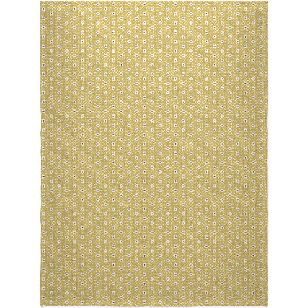 Bees Stitched Honeycomb - Gold Blanket, Plush Fleece, 60x80, Yellow, Classic Yellow