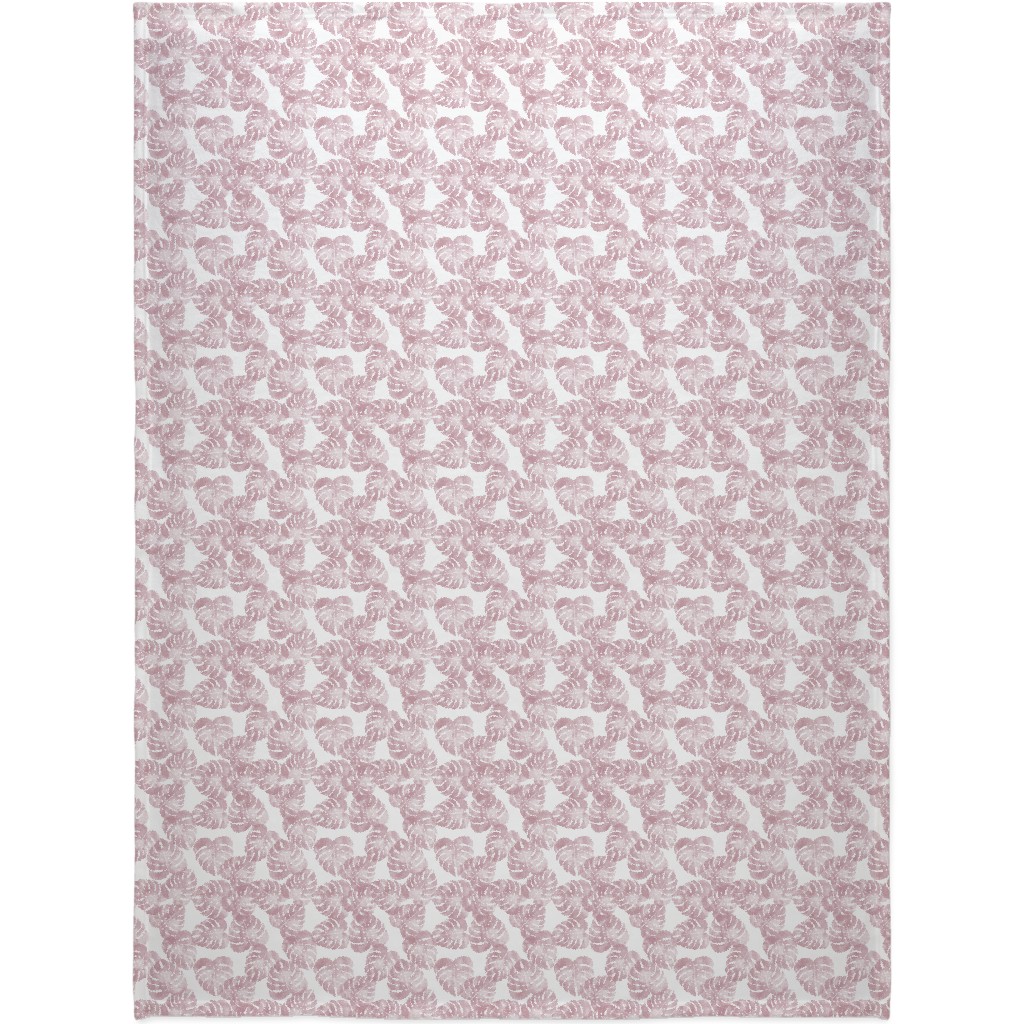 Monstera Leaves - Mauve Blanket, Plush Fleece, 60x80, Pink