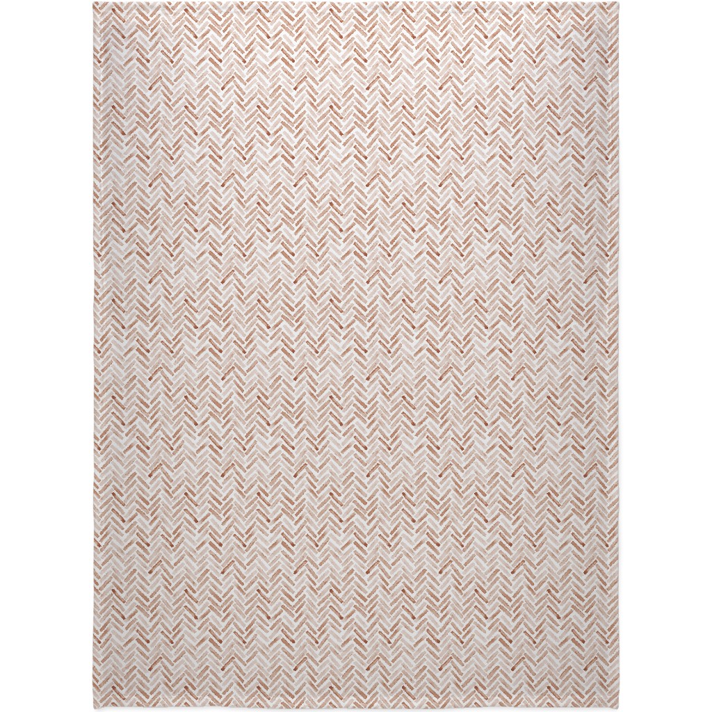 Painted Chevron Herringbone Blanket, Plush Fleece, 60x80, Brown, Desert Rose