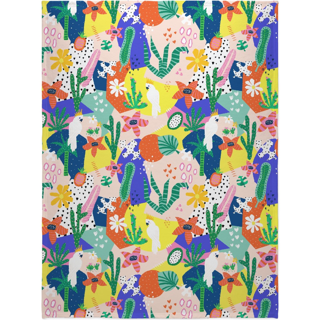 Tropical Birds Collage Blanket, Plush Fleece, 60x80, Multicolor