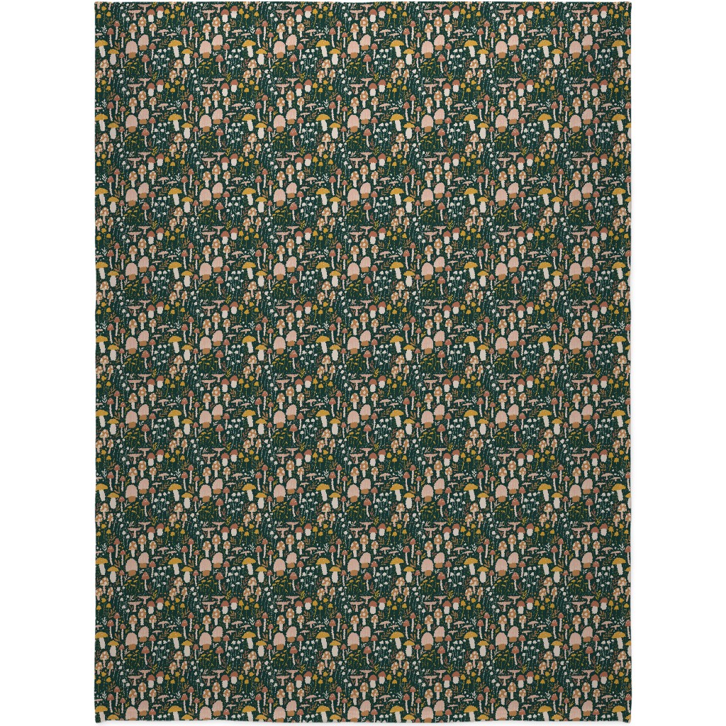 Woodland Mushroom Meadow - Green Blanket, Plush Fleece, 60x80, Green