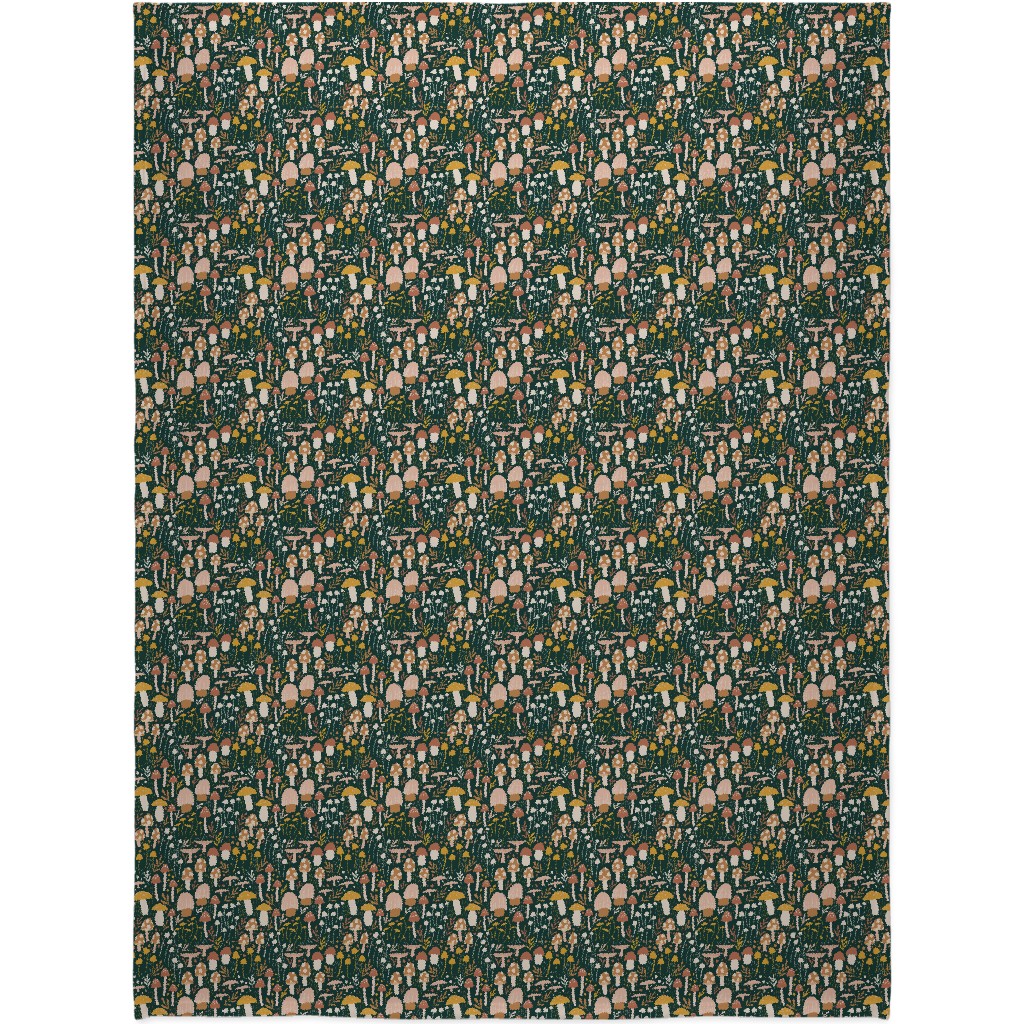 Woodland Mushroom Meadow - Green Blanket, Plush Fleece, 60x80, Green