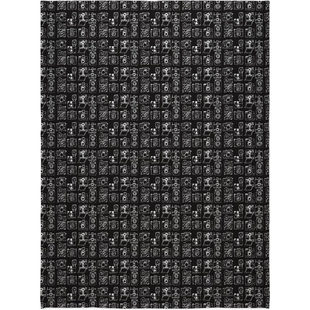 Vintage Cameras - Black and White Blanket, Plush Fleece, 60x80, Black, Black