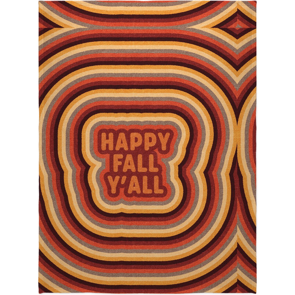 Retro Happy Fall Y'all - Multi Blanket, Plush Fleece, 60x80, Orange