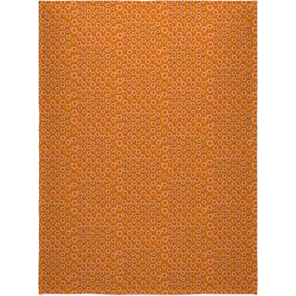 Happy Marigold Vine - Orange Blanket, Plush Fleece, 60x80, Orange, Orange
