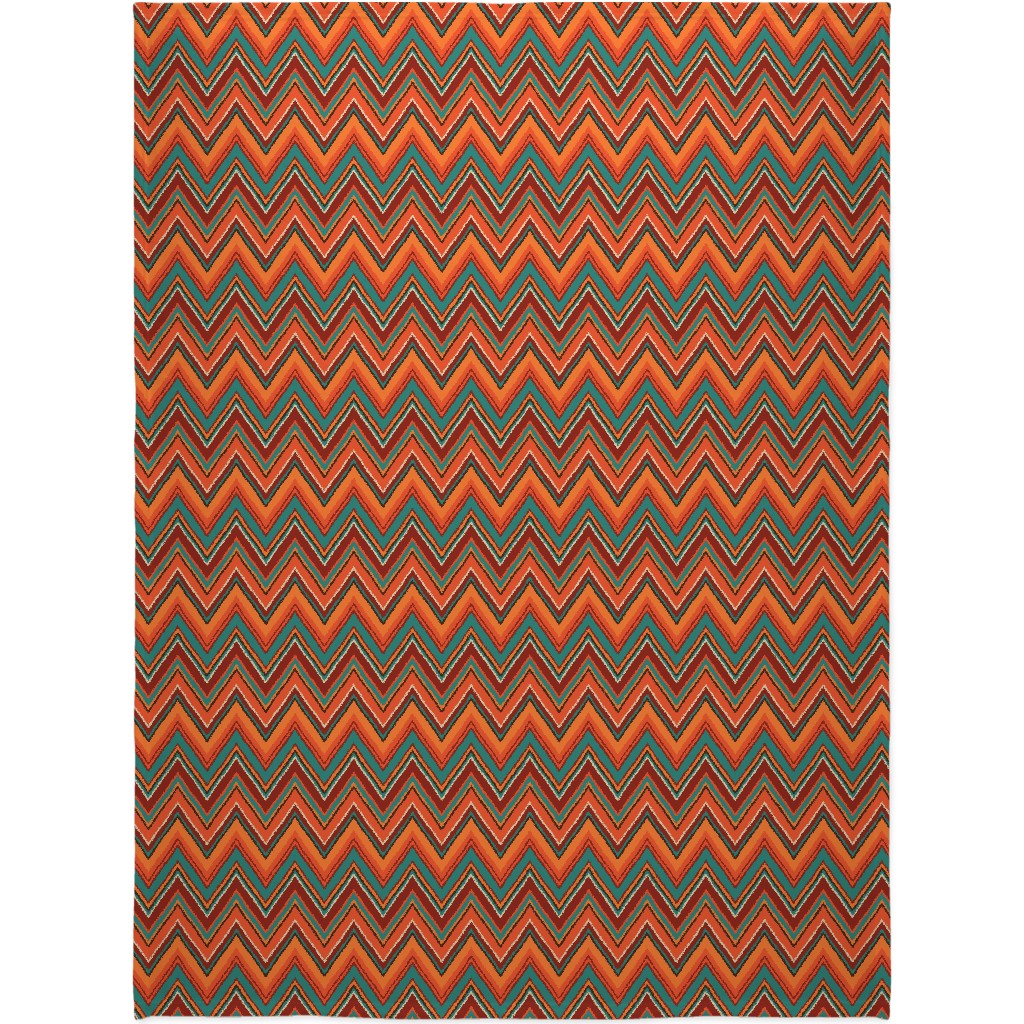 Chevron - Orange and Teal Blanket, Plush Fleece, 60x80, Orange