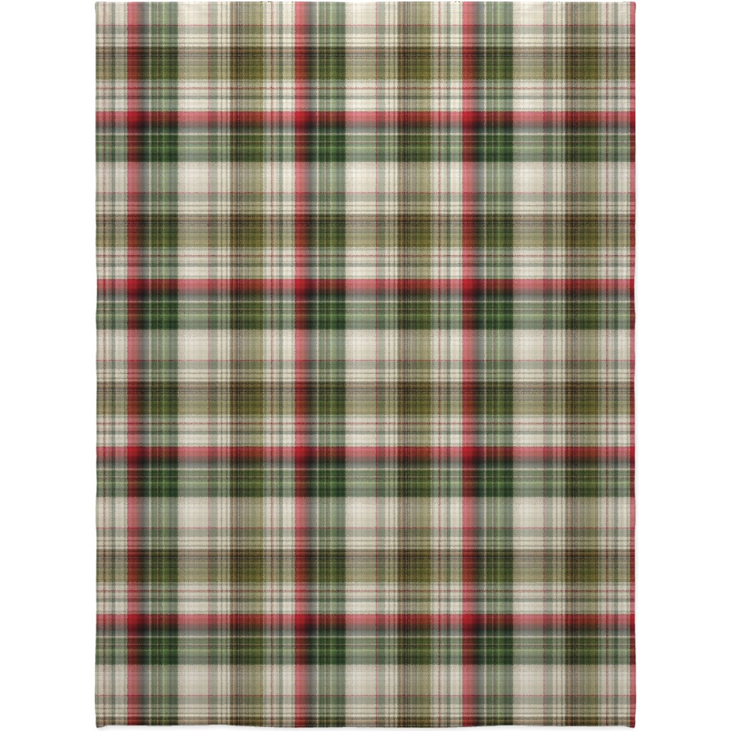 Christmas Plaid - Green, White and Red Blanket, Plush Fleece, 60x80, Green, Classic Green