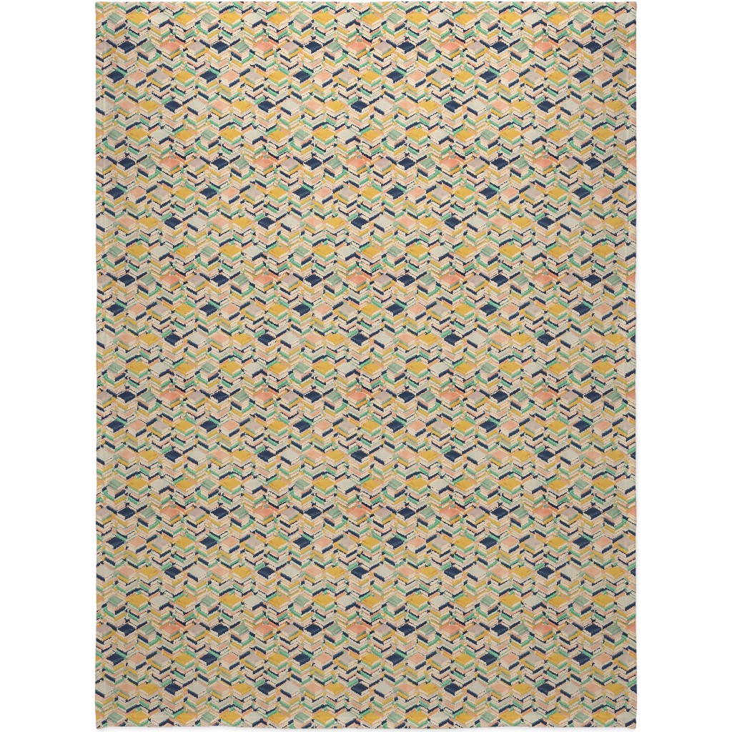 Book Stacks Blanket, Plush Fleece, 60x80, Yellow, Champagne
