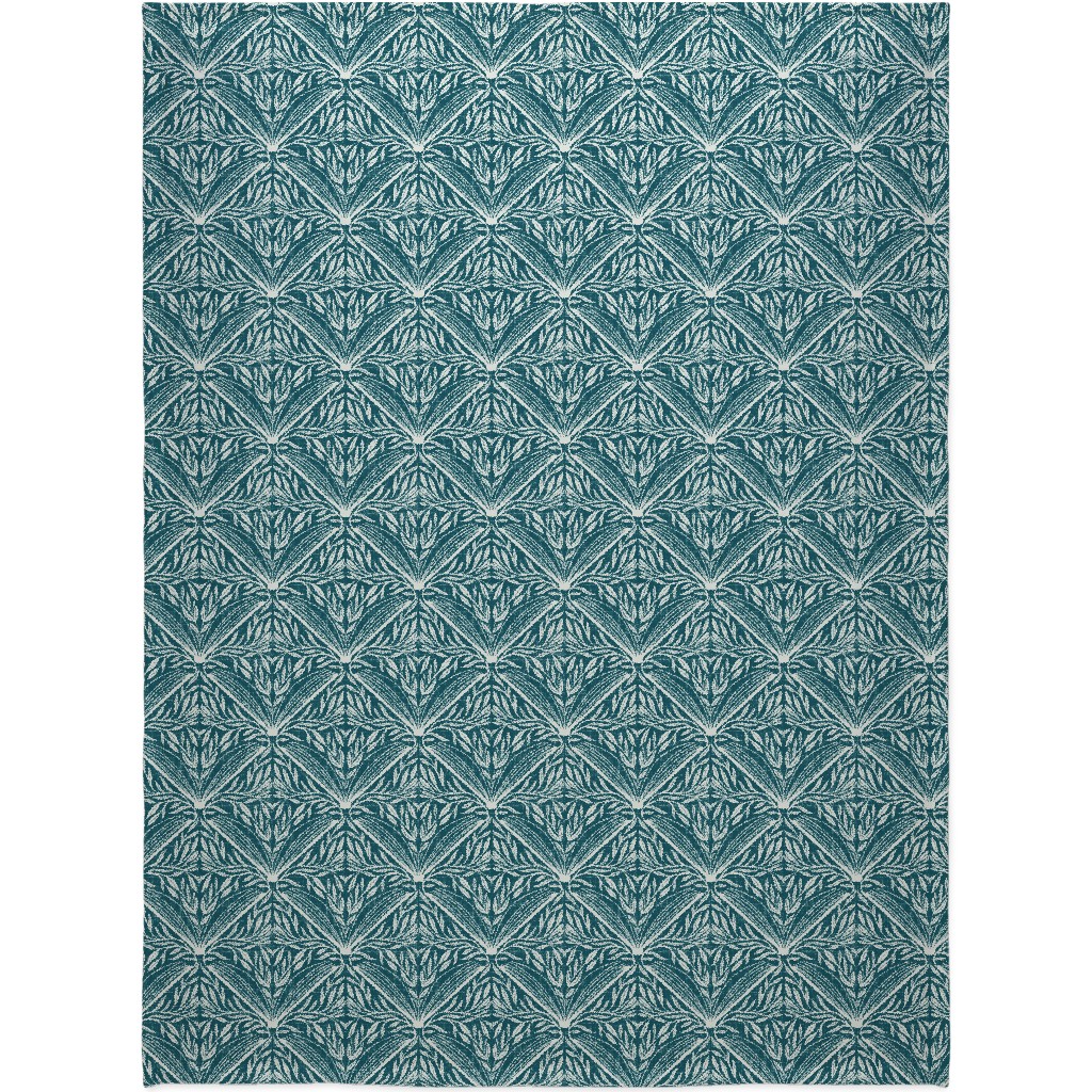 Literary Damask in Teal Blanket, Plush Fleece, 60x80, Blue, True Blue