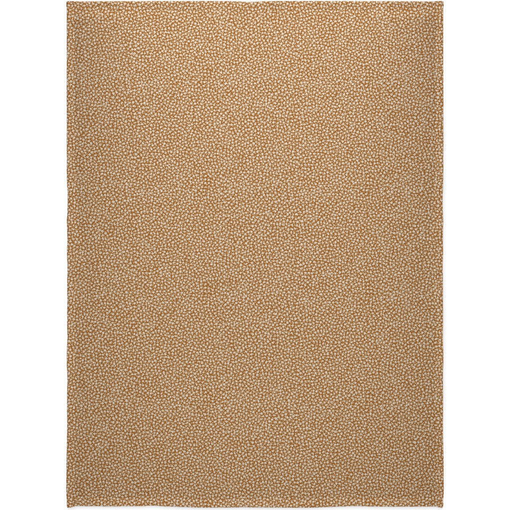 Ditsy Floral - Cream on Golden Mustard Brown Blanket, Plush Fleece, 60x80, Brown, Brown