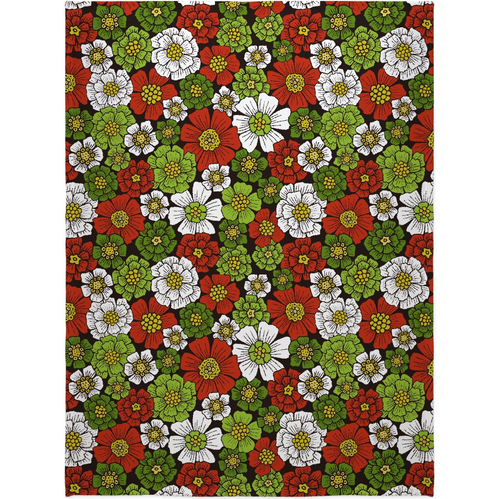 Christmas Floral - Red and Green Blanket, Plush Fleece, 60x80, Multicolor