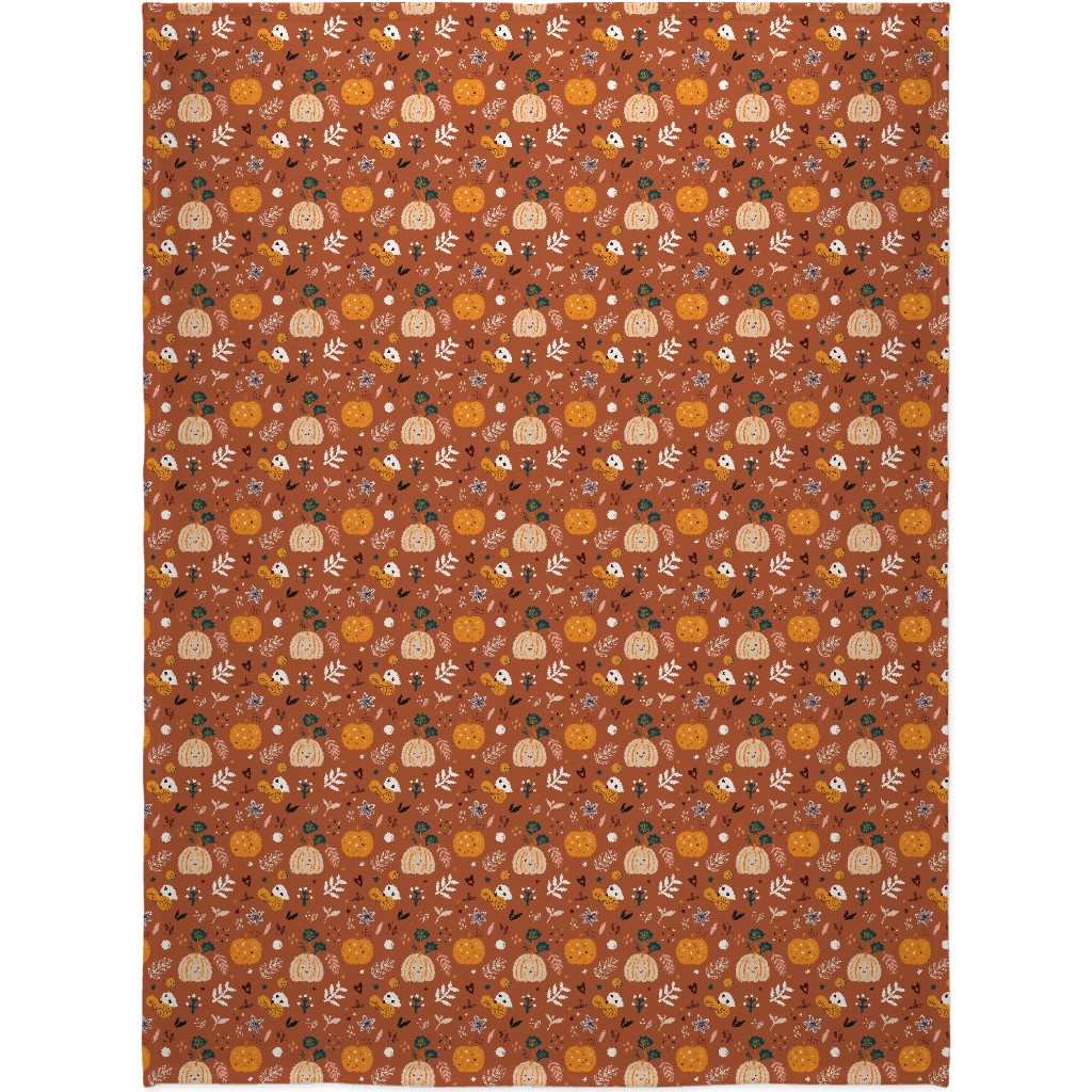Autumn Pattern - Orange Blanket, Plush Fleece, 60x80, Orange