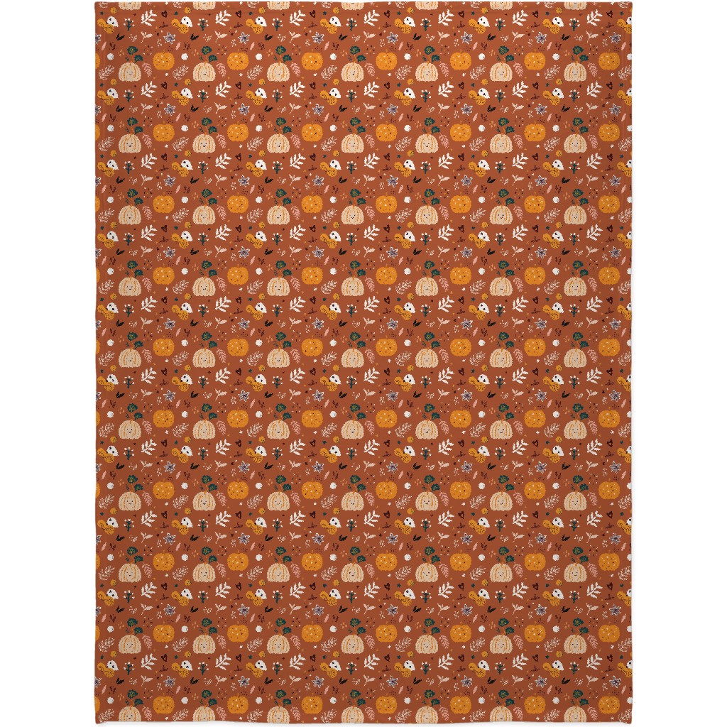 Autumn Pattern - Orange Blanket, Plush Fleece, 60x80, Orange, Orange