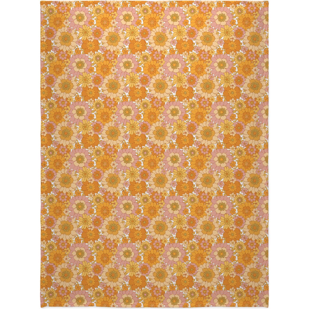 Avery Retro Floral Blanket, Plush Fleece, 60x80, Orange