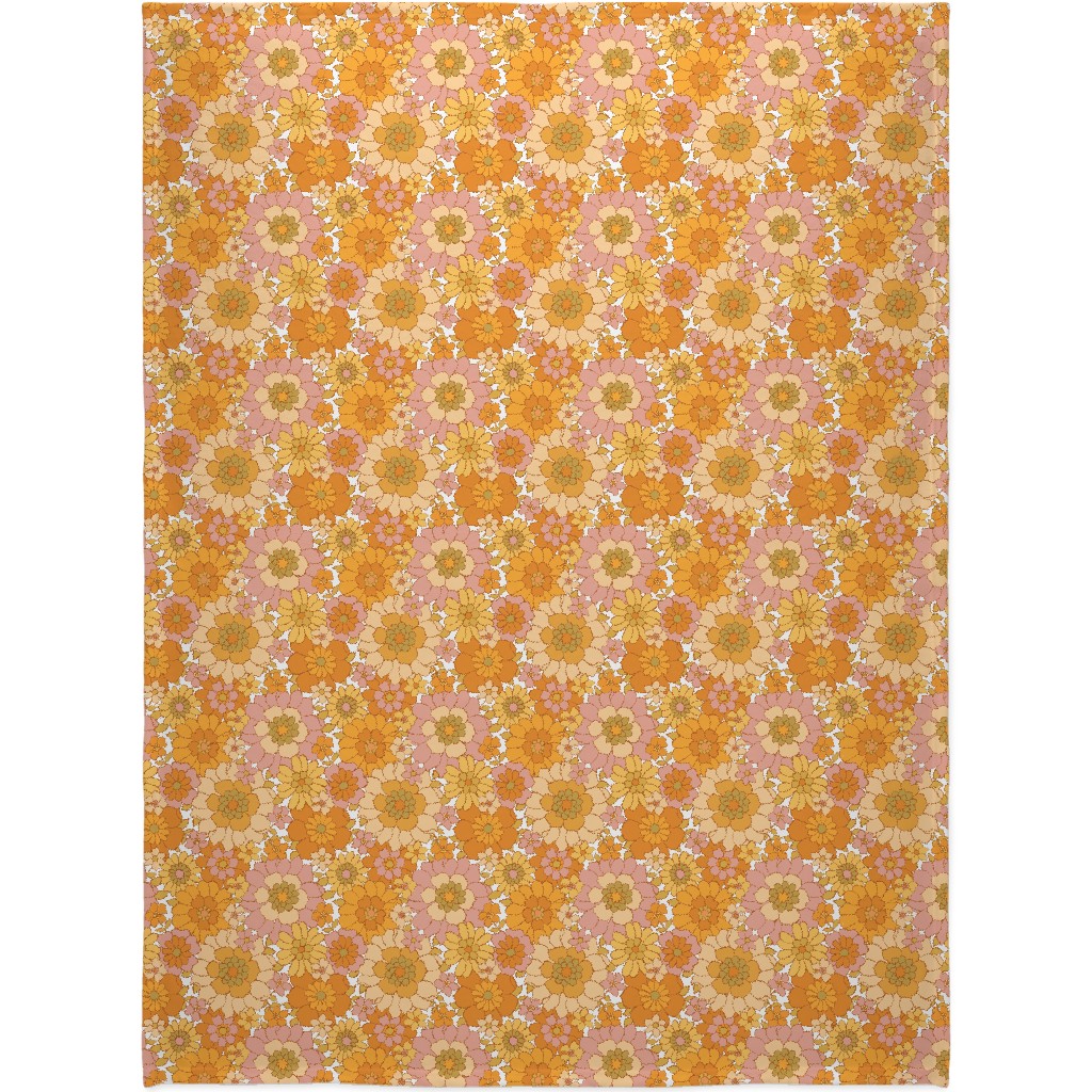 Avery Retro Floral Blanket, Plush Fleece, 60x80, Orange