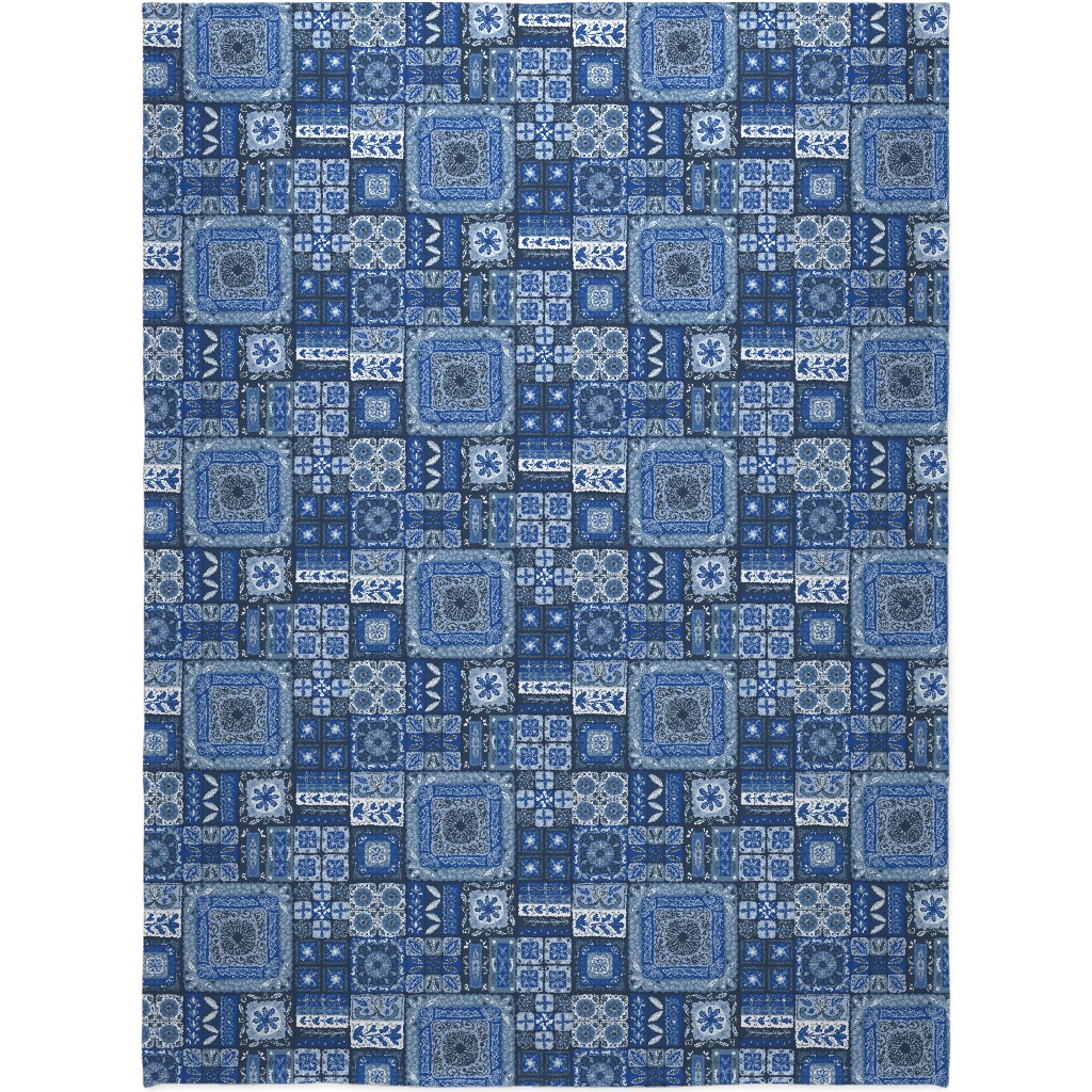Grandma's Patchwork - Blue Blanket, Plush Fleece, 60x80, Blue, True Blue