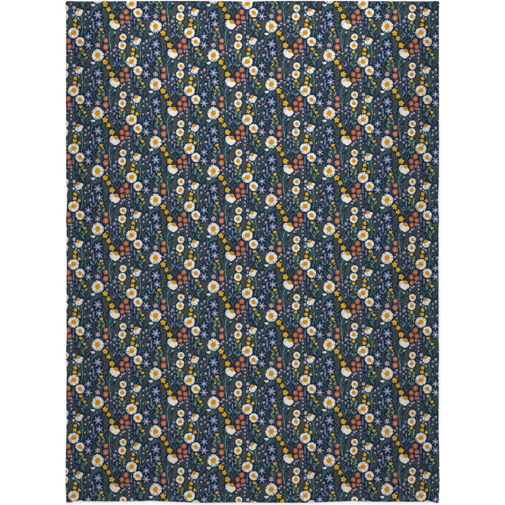 British Spring Meadow - Navy Blanket, Plush Fleece, 60x80, Multicolor