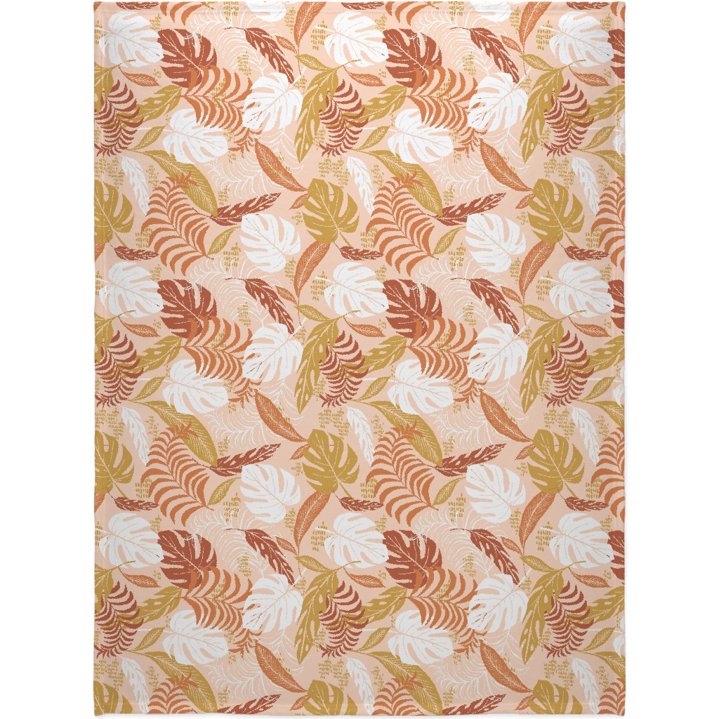 Paradiso - Tropical Palm Fronds - Golden Blush Blanket, Plush Fleece, 60x80, Pink