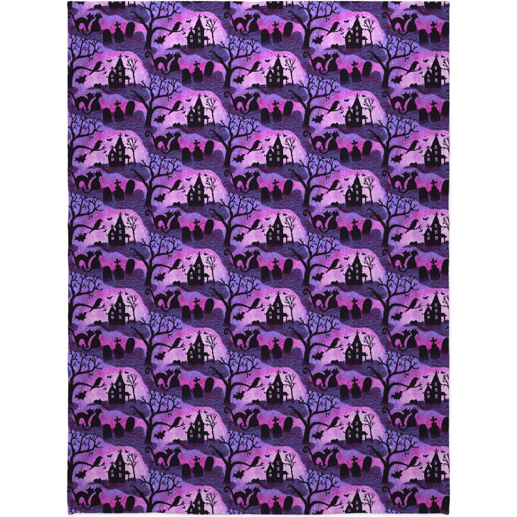 Spooky Halloween Haunts Blanket, Plush Fleece, 60x80, Purple, Amethyst