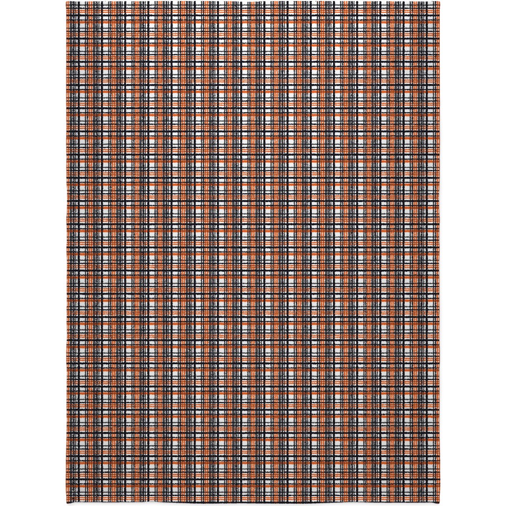 Intricate Plaid Blanket, Plush Fleece, 60x80, Orange, Charcoal