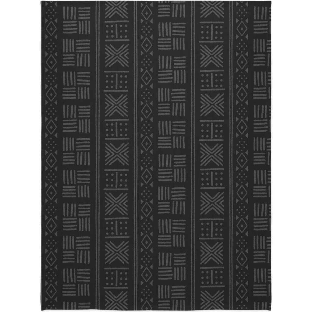 Mudcloth Geometric Motifs Blanket, Plush Fleece, 60x80, Gray