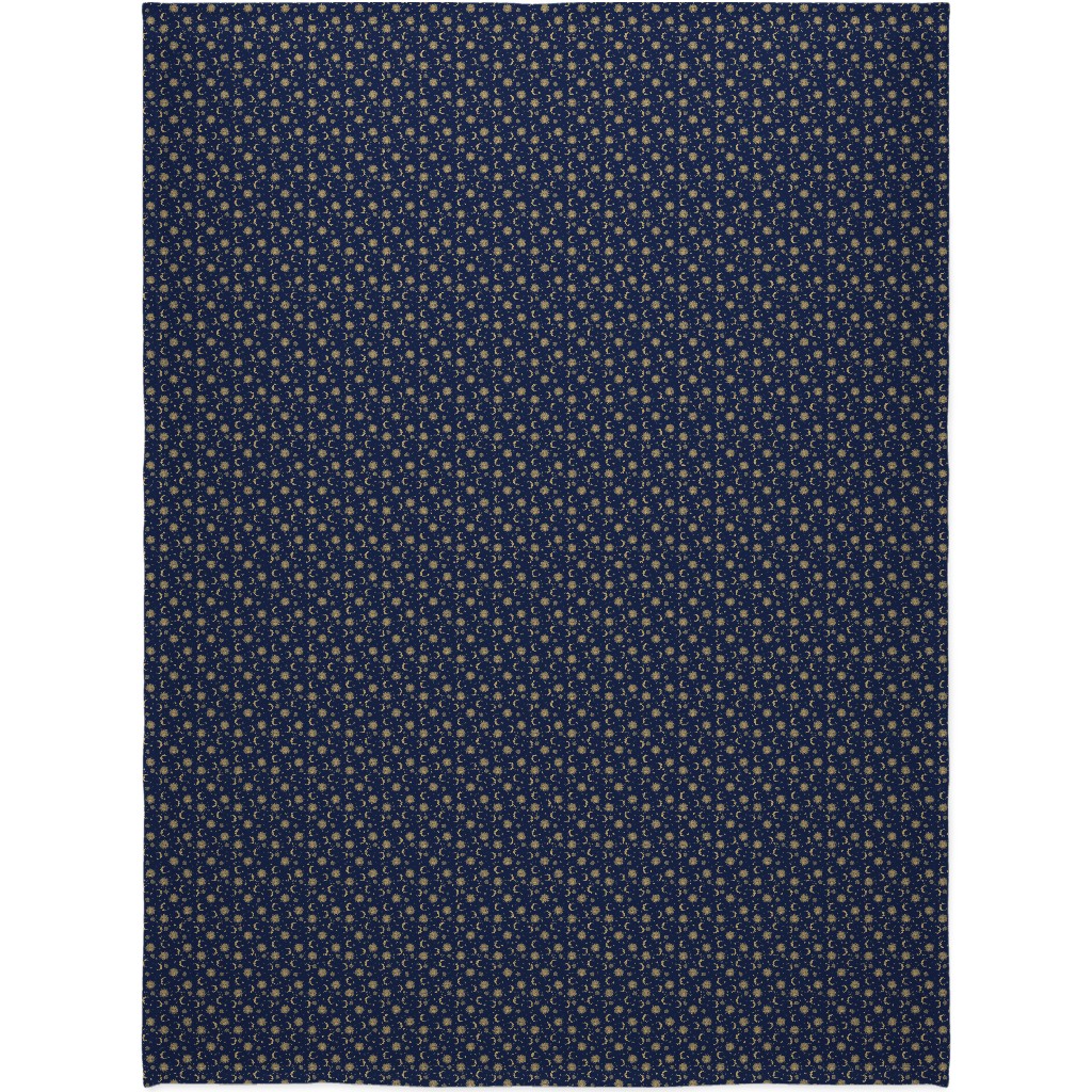 Sun Moon and Stars - Dark Blanket, Plush Fleece, 60x80, Blue