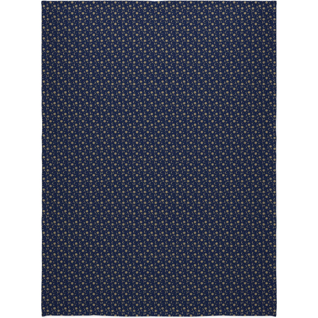 Sun Moon and Stars - Dark Blanket, Plush Fleece, 60x80, Blue, True Blue