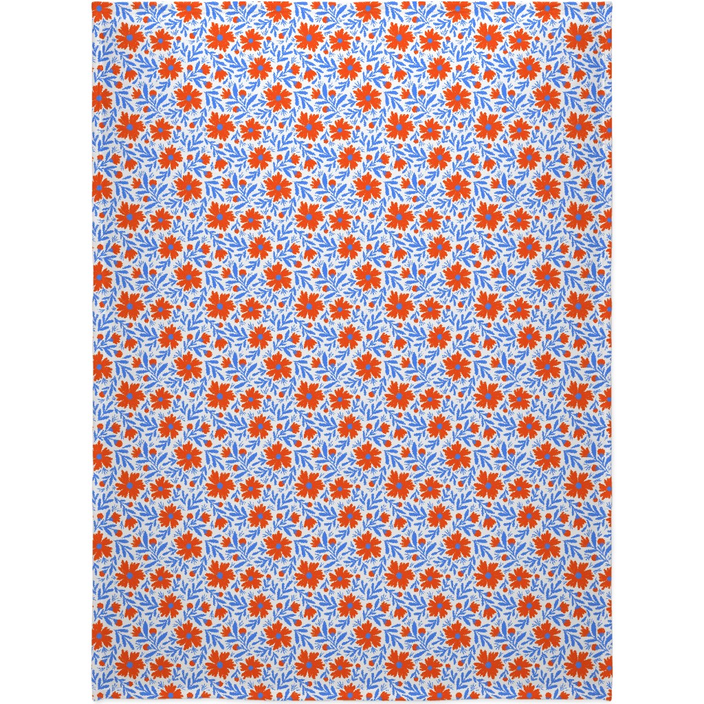 Floral Drop - Red and Blue Blanket, Plush Fleece, 60x80, Blue