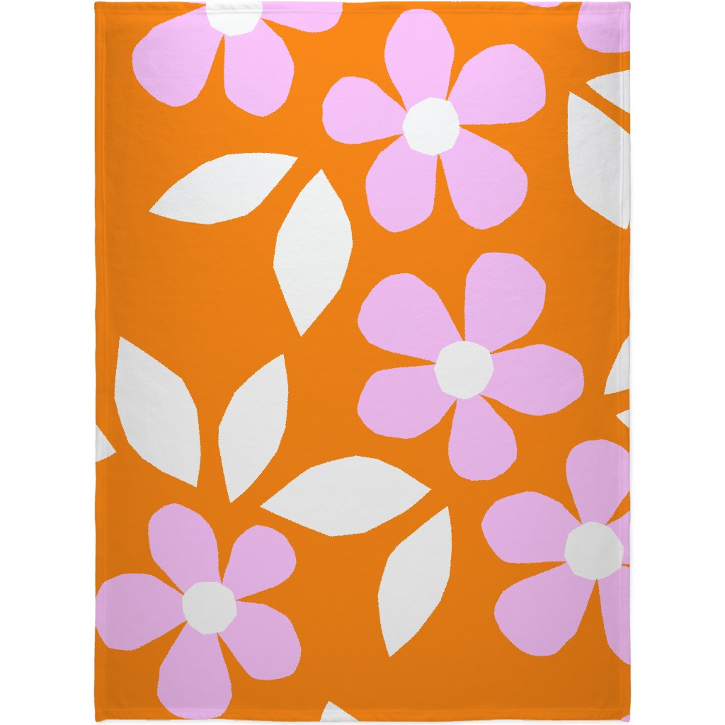Retro Bloom Happy Floral Collage - Multi Blanket, Plush Fleece, 60x80, Pink