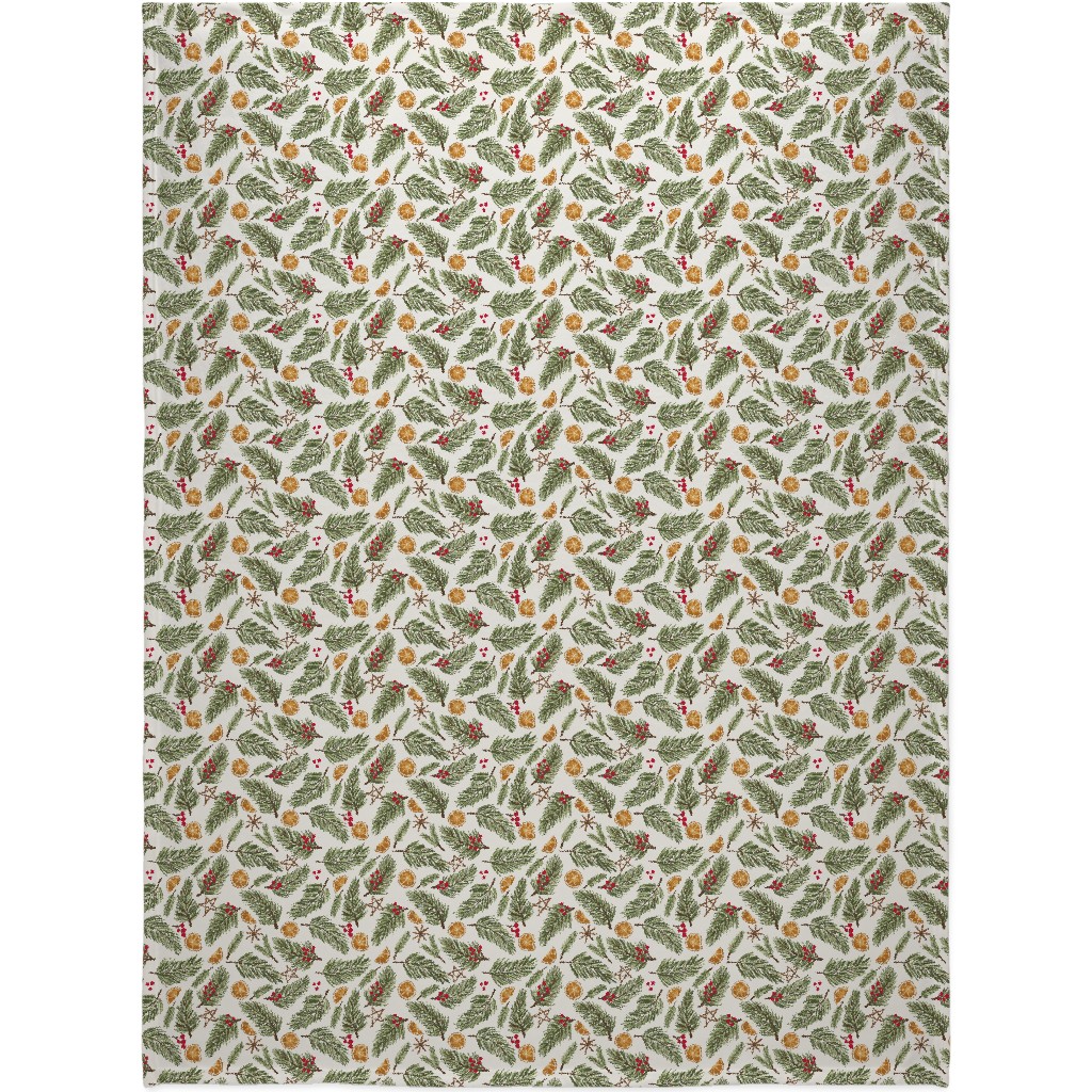 Festive Christmas Pine Sprigs Blanket, Plush Fleece, 60x80, Multicolor