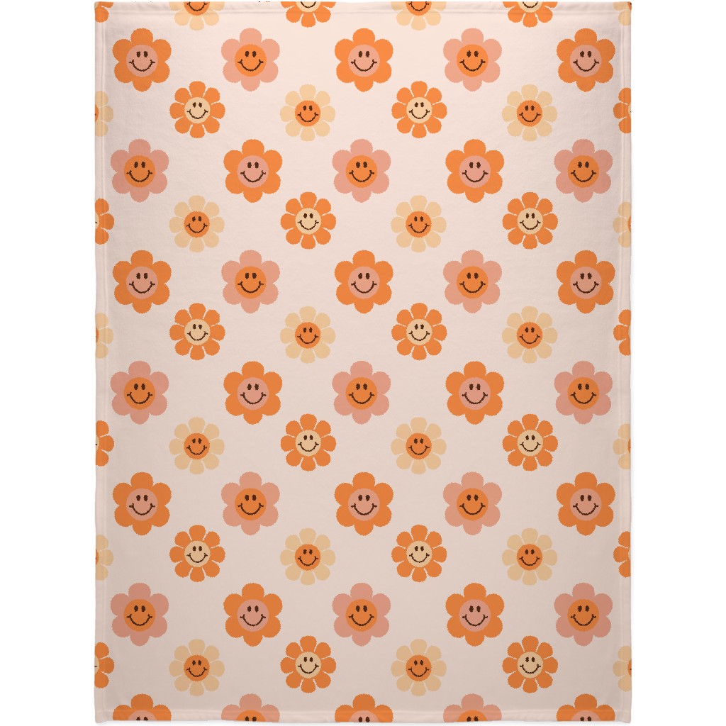 Smiley Floral - Orange Blanket, Plush Fleece, 60x80, Orange