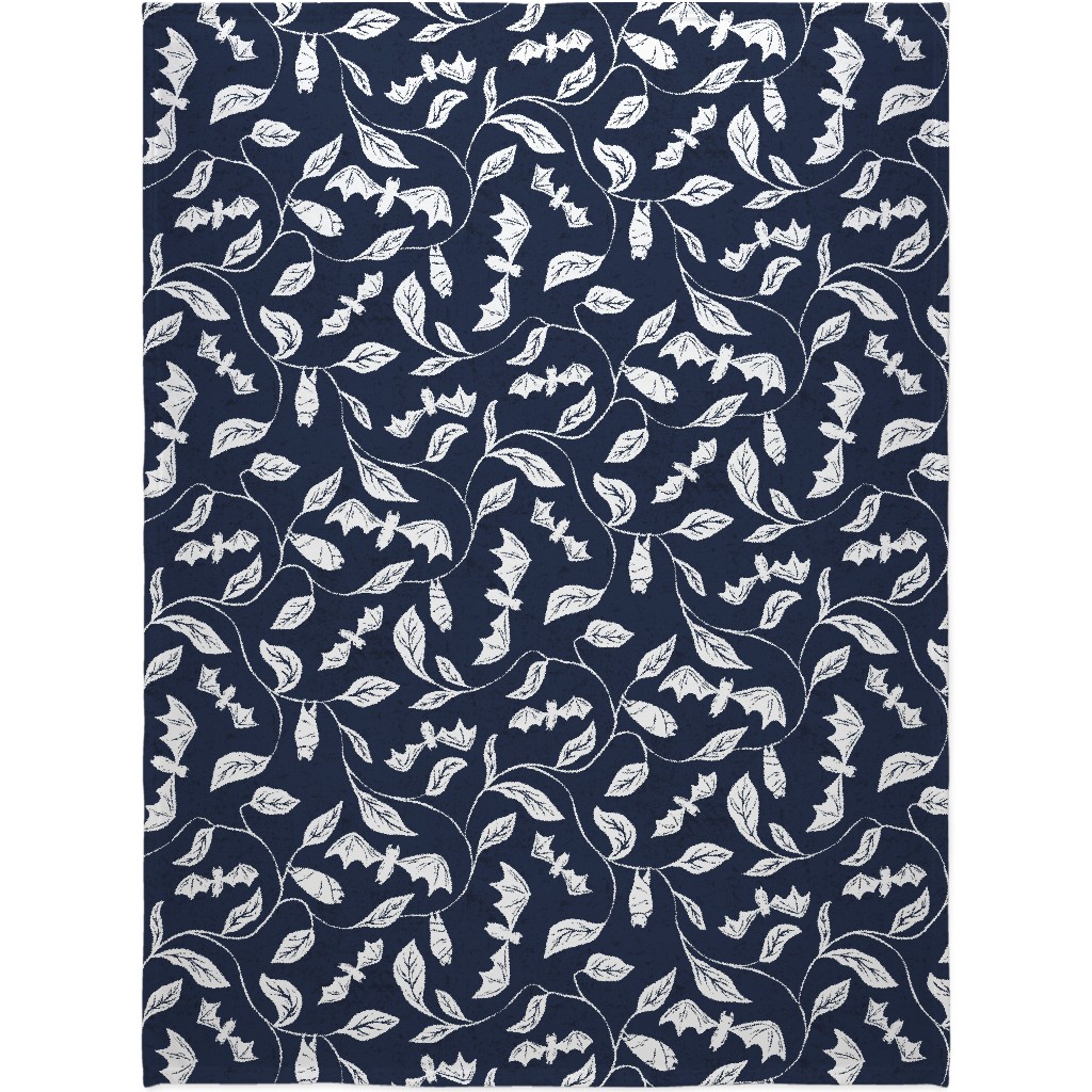 Bat Forest - Navy and White Blanket, Plush Fleece, 60x80, Blue, True Blue