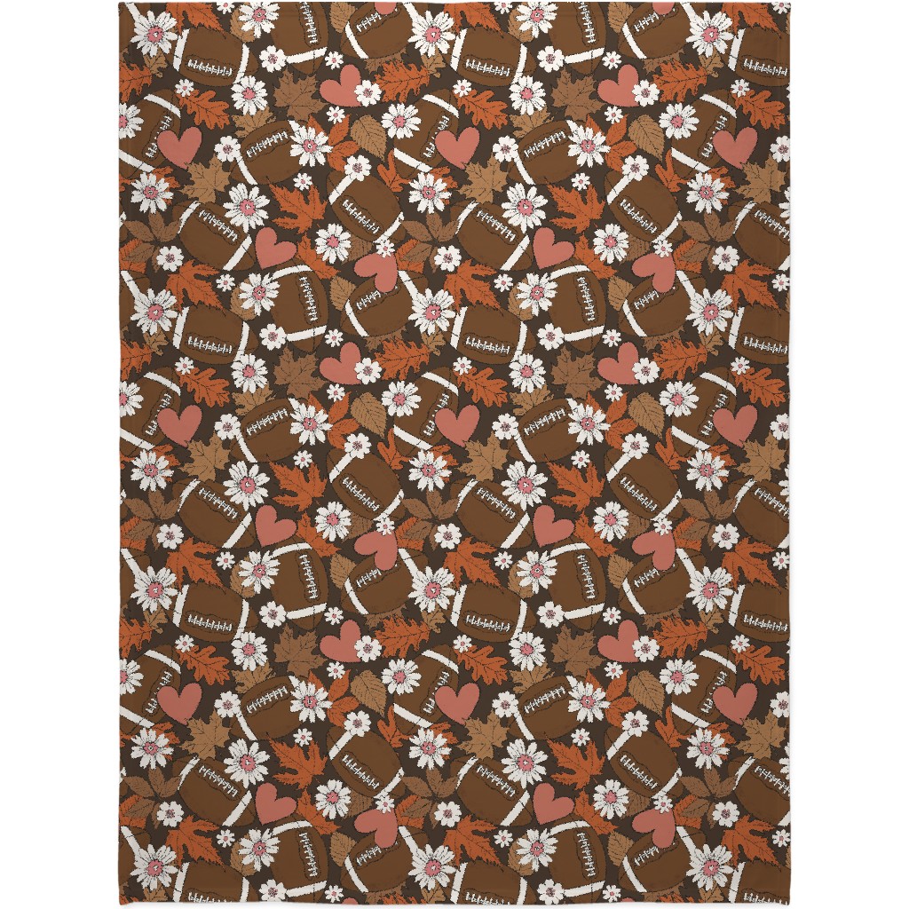 Football, Fall and Florals - Brown Blanket, Plush Fleece, 60x80, Brown