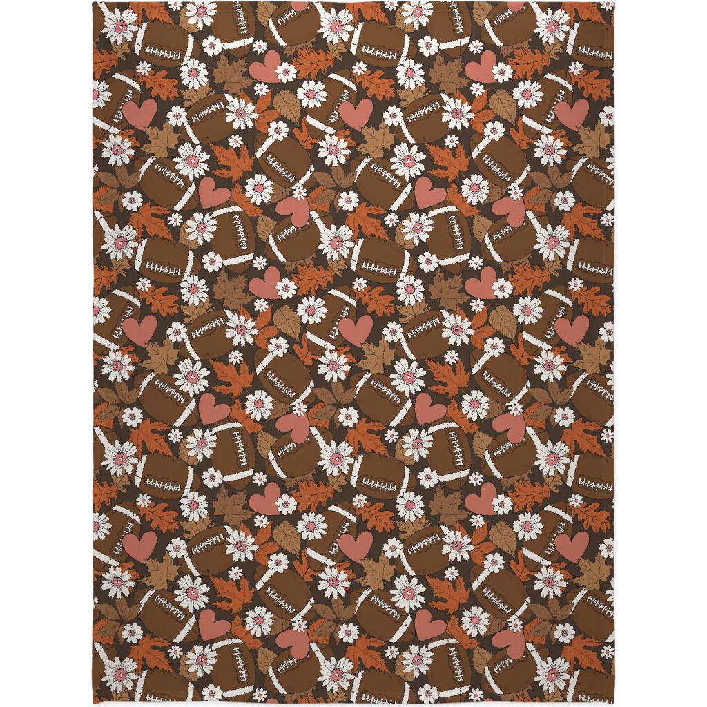 Football, Fall and Florals - Brown Blanket, Plush Fleece, 60x80, Brown, Brown