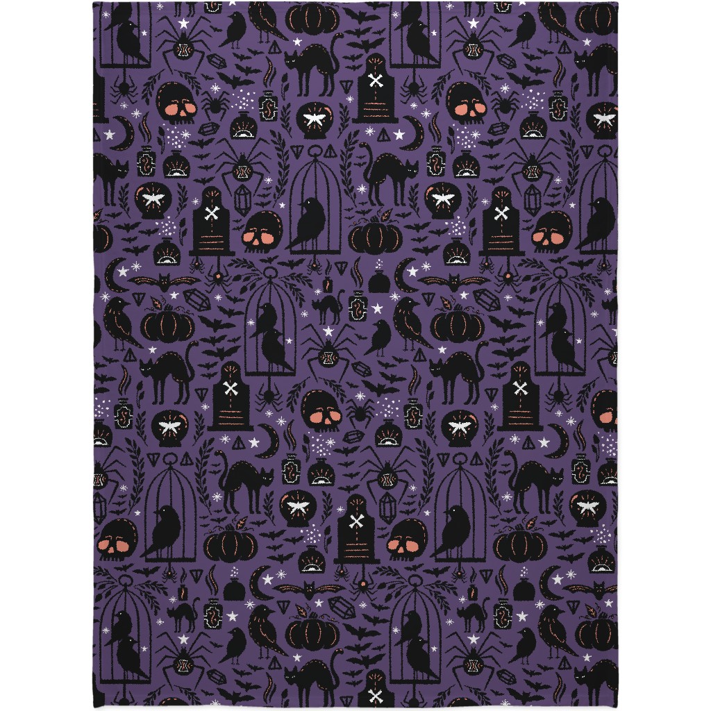 Spooky Witchcraft - Purple Blanket, Plush Fleece, 60x80, Purple, Purple