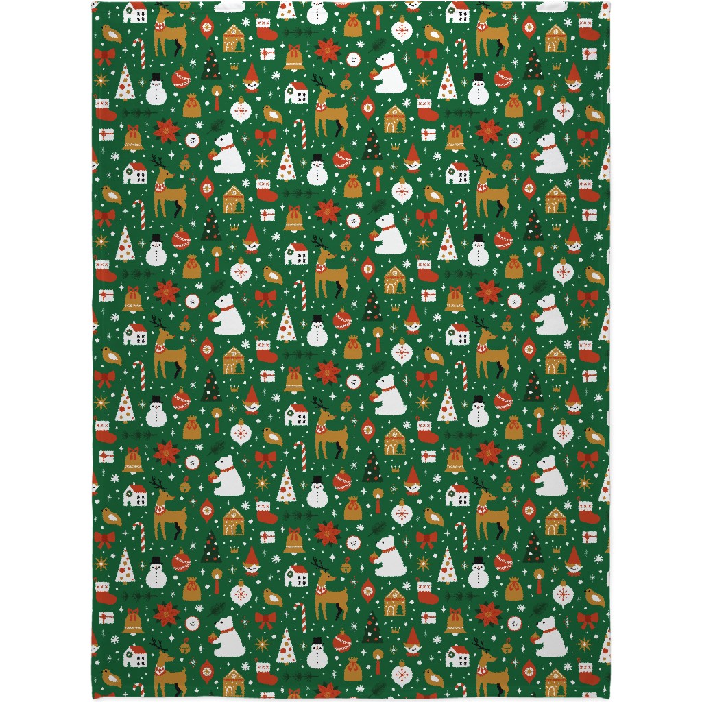 Traditional Christmas - Green Blanket, Plush Fleece, 60x80, Multicolor