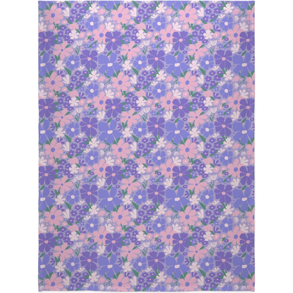 Blooming Garden on Lilac Blanket, Plush Fleece, 60x80, Purple