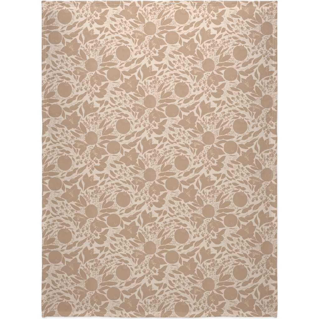 Winter Florals - Neutral Blanket, Plush Fleece, 60x80, Beige