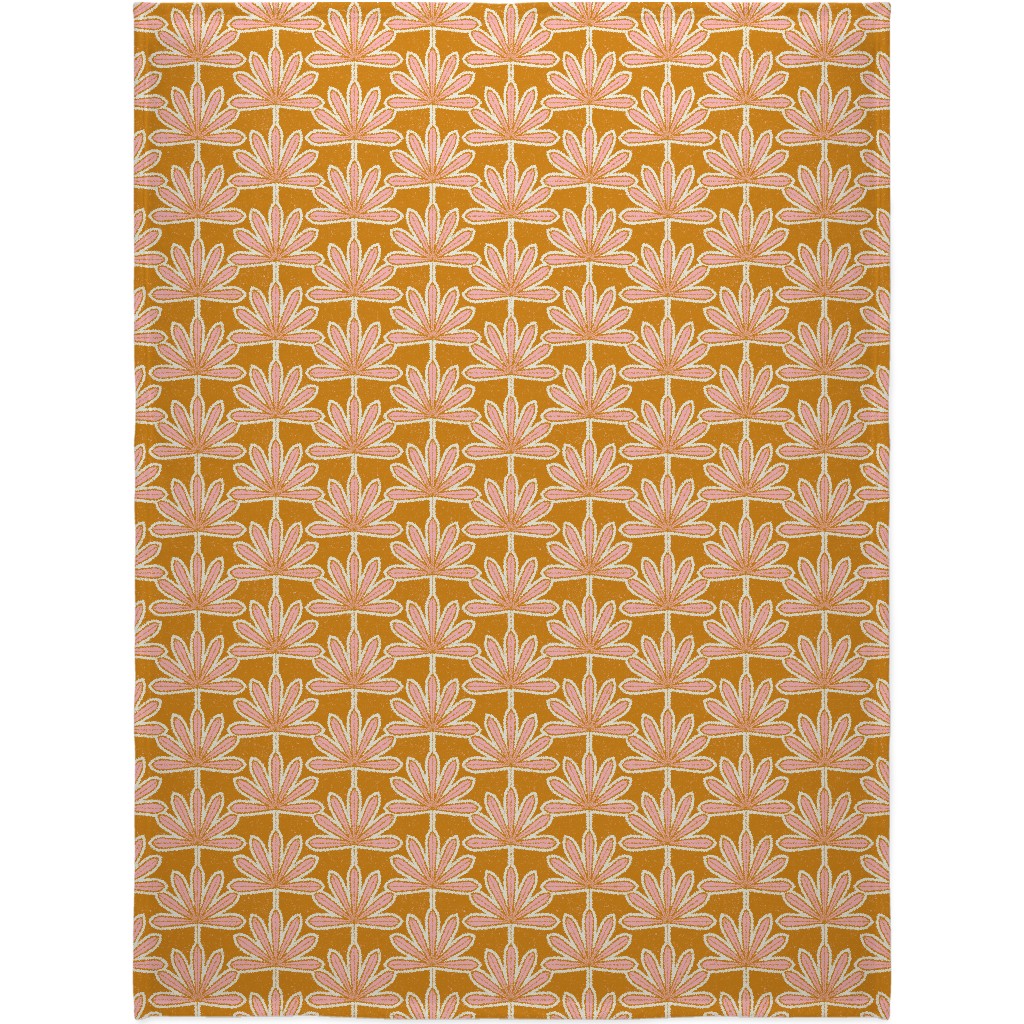 Mid Century Palm Leaf Blanket, Plush Fleece, 60x80, Pink, Bright Pink