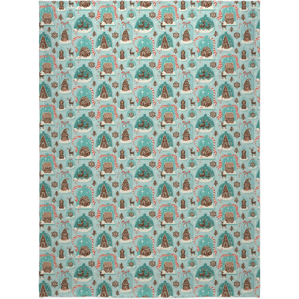 Christmas Gingerbread Village - Aqua Blanket, Plush Fleece, 60x80, Blue, True Blue