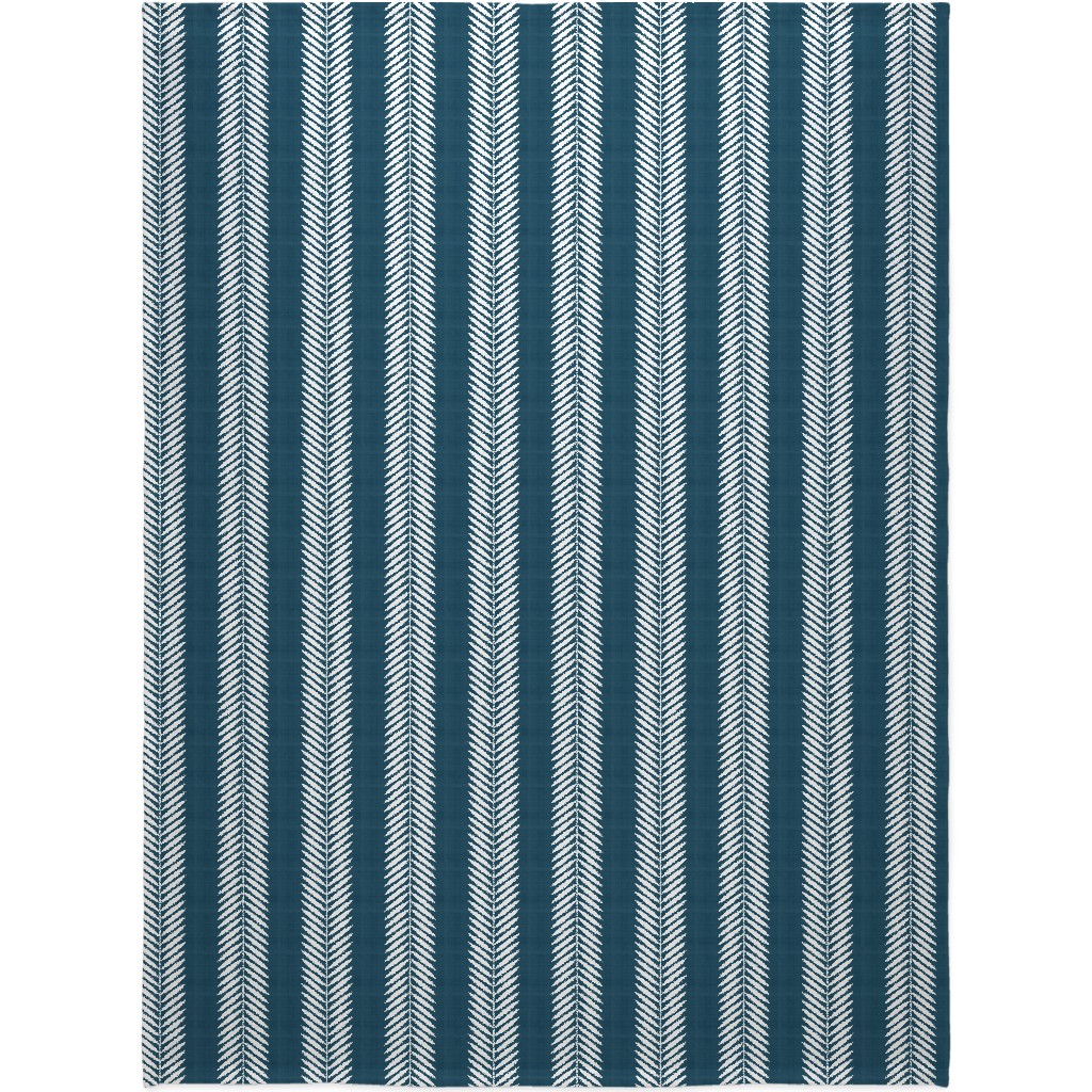 Laurel Leaf Stripe Blanket, Plush Fleece, 60x80, Blue