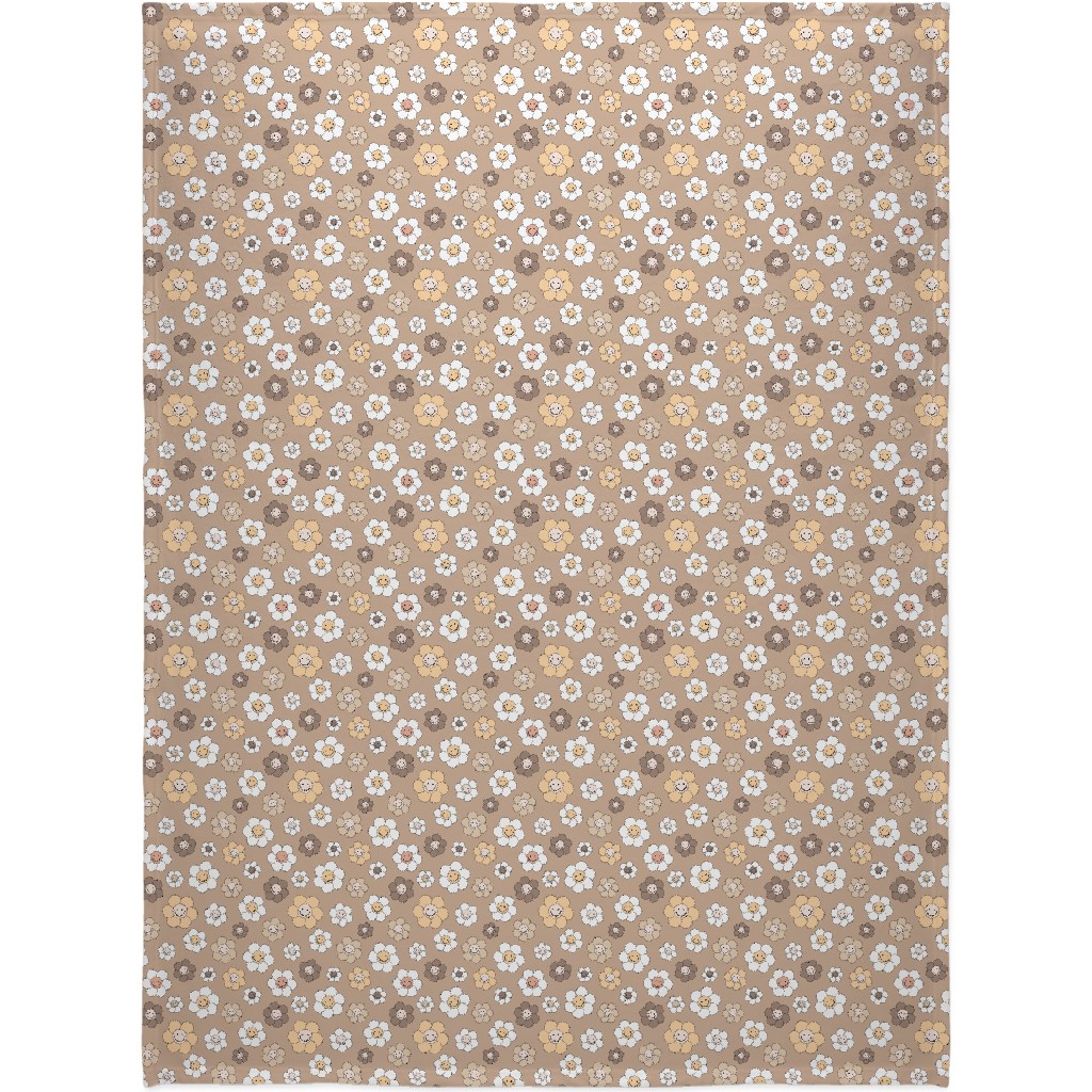 Sweet Smiling Daisies Blanket, Plush Fleece, 60x80, Brown, Dust Bunny