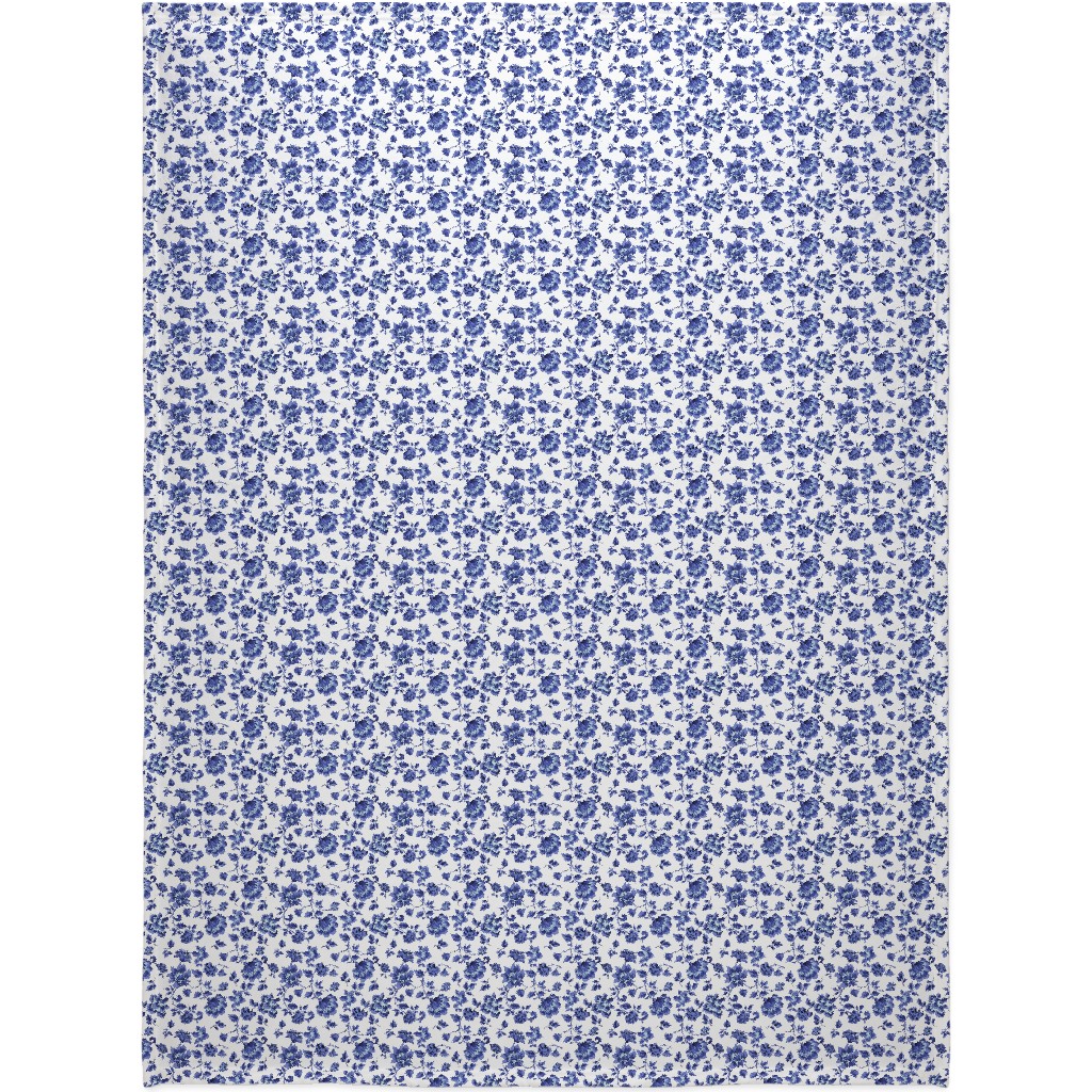 Fleurs De Provence - Blue and White Blanket, Plush Fleece, 60x80, Blue