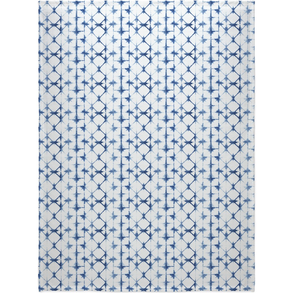 Shibori Diamond - Blue on White Blanket, Plush Fleece, 60x80, Blue