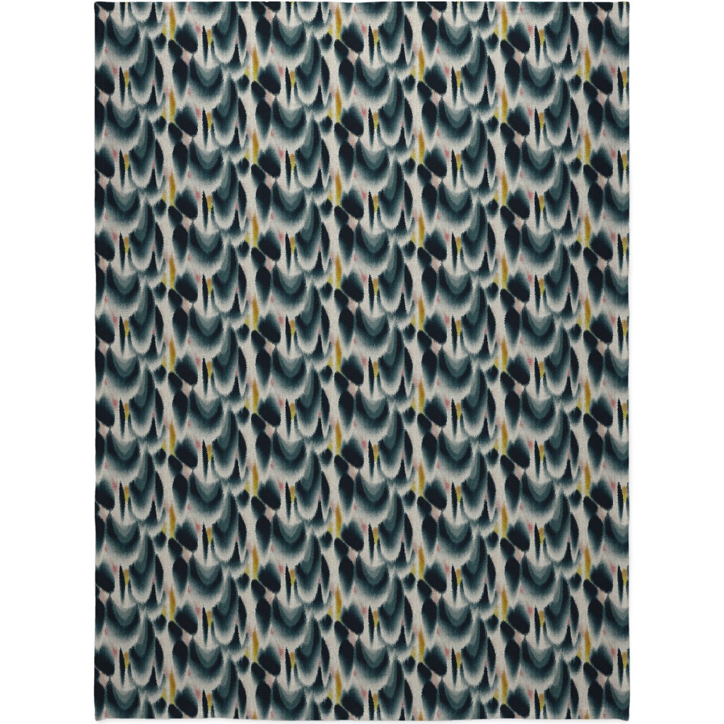 Shibori Wing Spots - Indigo Blanket, Plush Fleece, 60x80, Green