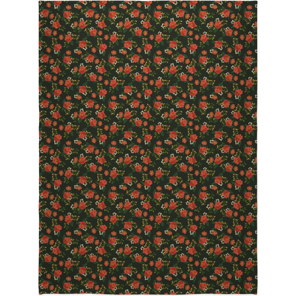 Holiday Floral Blanket, Plush Fleece, 60x80, Green, Classic Green
