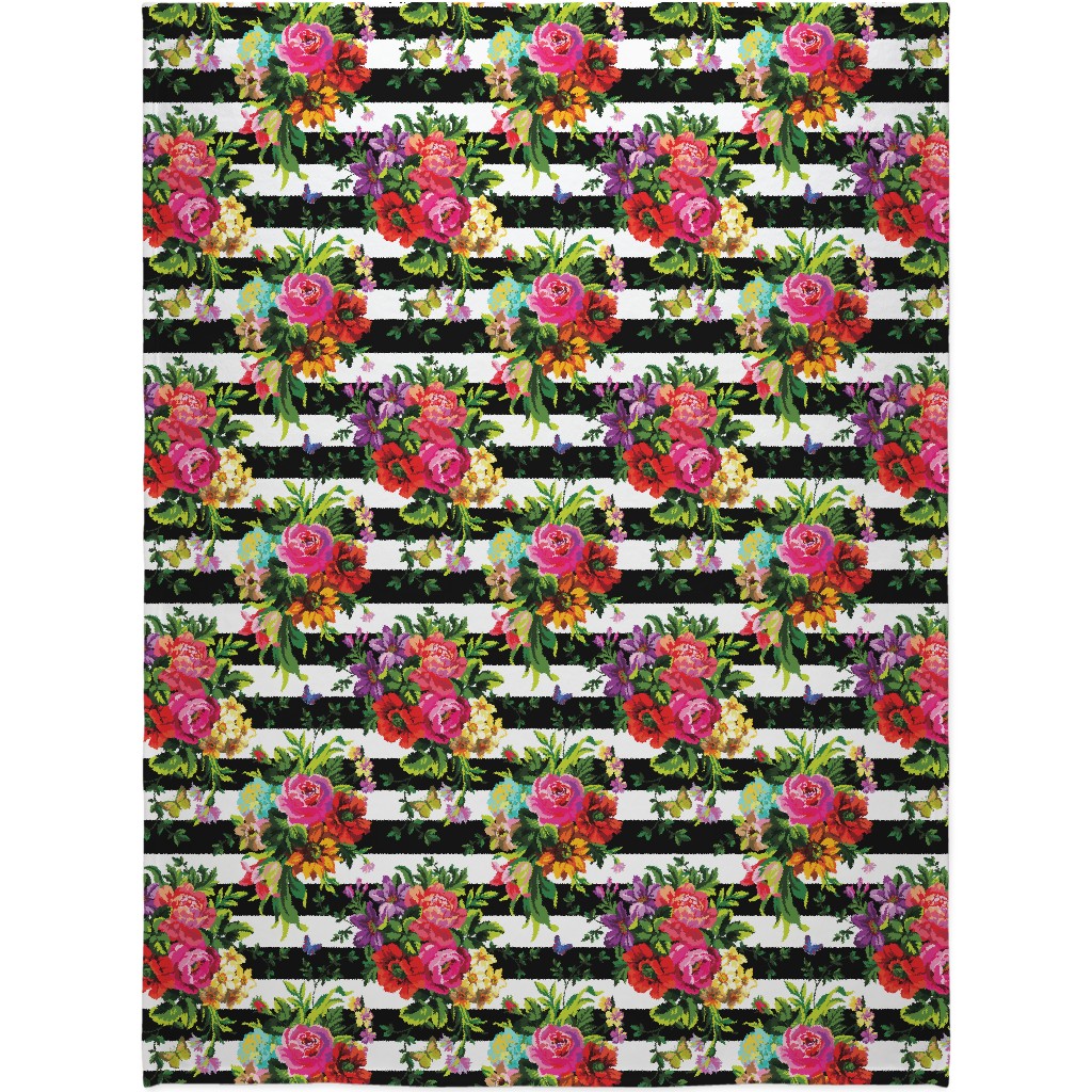 Floral Pop Stripes - Multi Blanket, Plush Fleece, 60x80, Multicolor