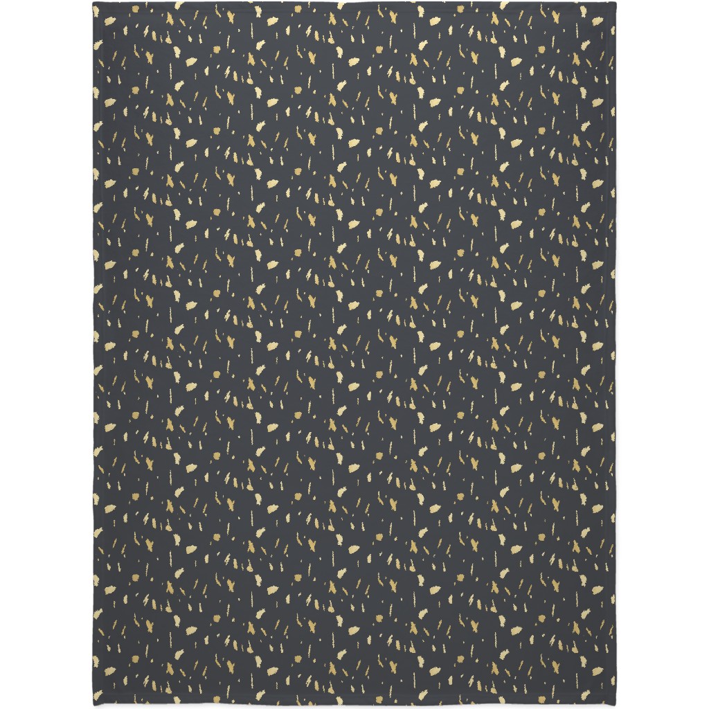 Blobs - Gold on Charcoal Blanket, Plush Fleece, 60x80, Gray