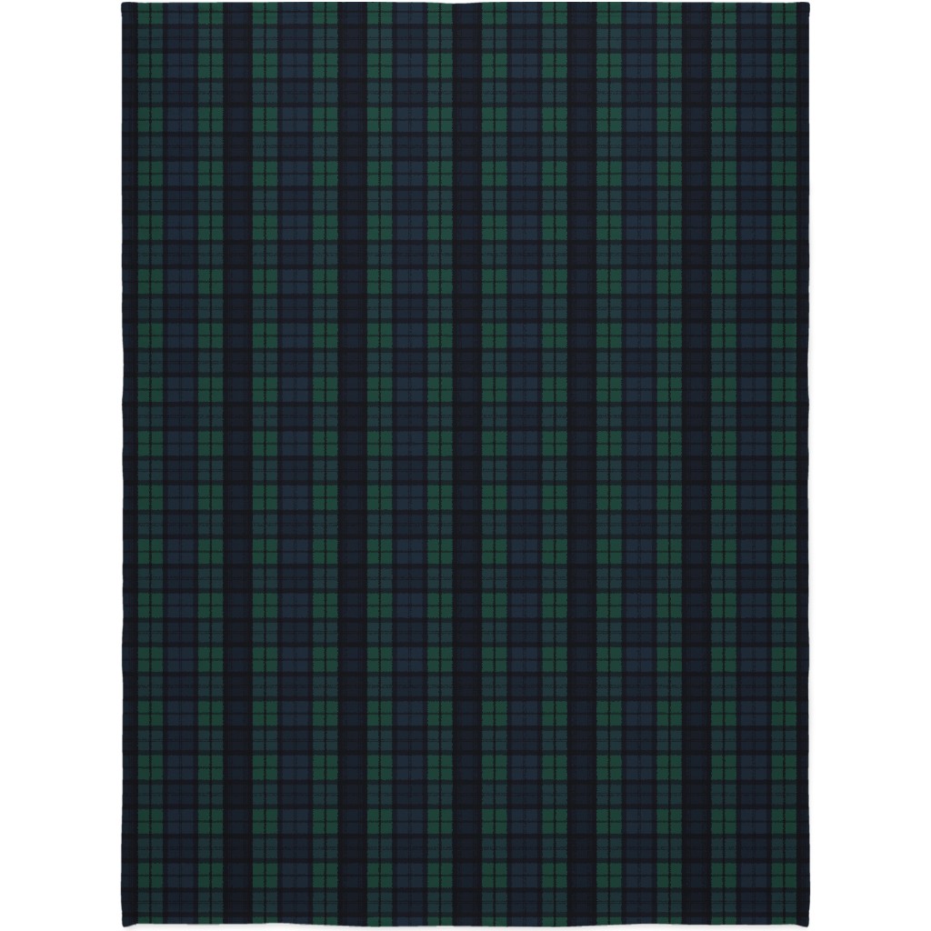 Dark Green Plaid Blanket, Plush Fleece, 60x80, Green, Classic Green
