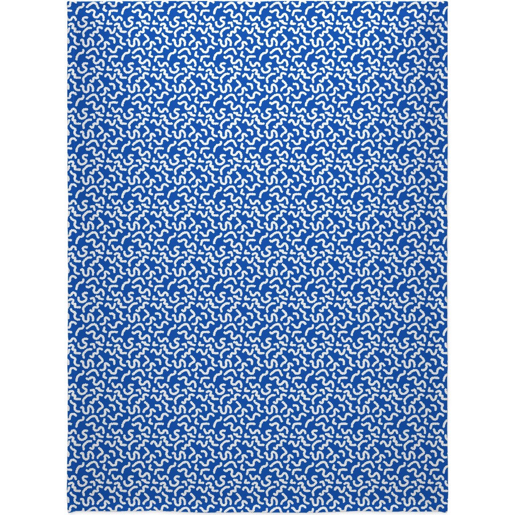 Dark Squiggles - Blue Blanket, Plush Fleece, 60x80, Blue